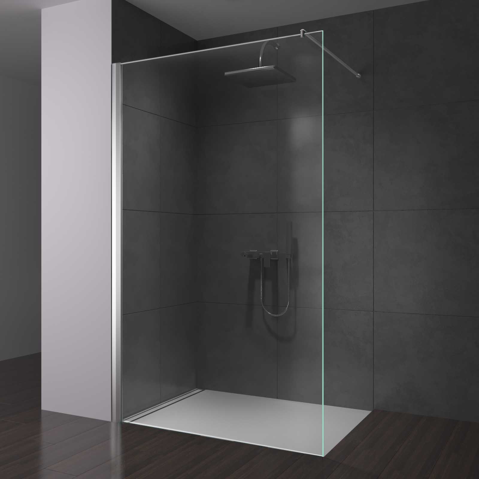 Douchescherm wandmontage met klemprofiel en 90° stabilisatiestang