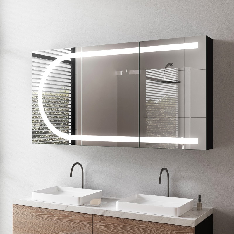 Zwarte aluminium badkamer spiegelkast met LED - Saale/Zwart Zwarte aluminium badkamer spiegelkast met LED - Saale/Zwart