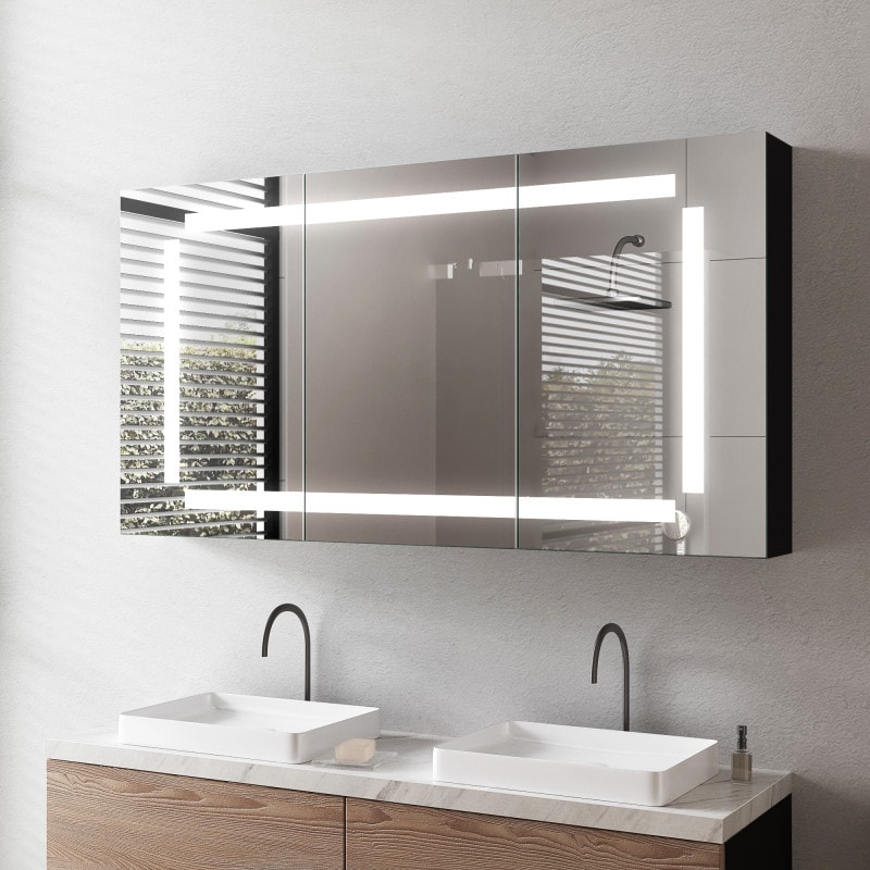 LED badkamerspiegelkast van zwart aluminium - Lahn/Zwart LED badkamerspiegelkast van zwart aluminium - Lahn/Zwart