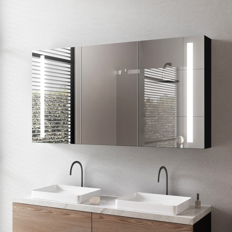 Zwarte aluminium spiegelkast met verlichting - Lech/Zwart Zwarte aluminium spiegelkast met verlichting - Lech/Zwart