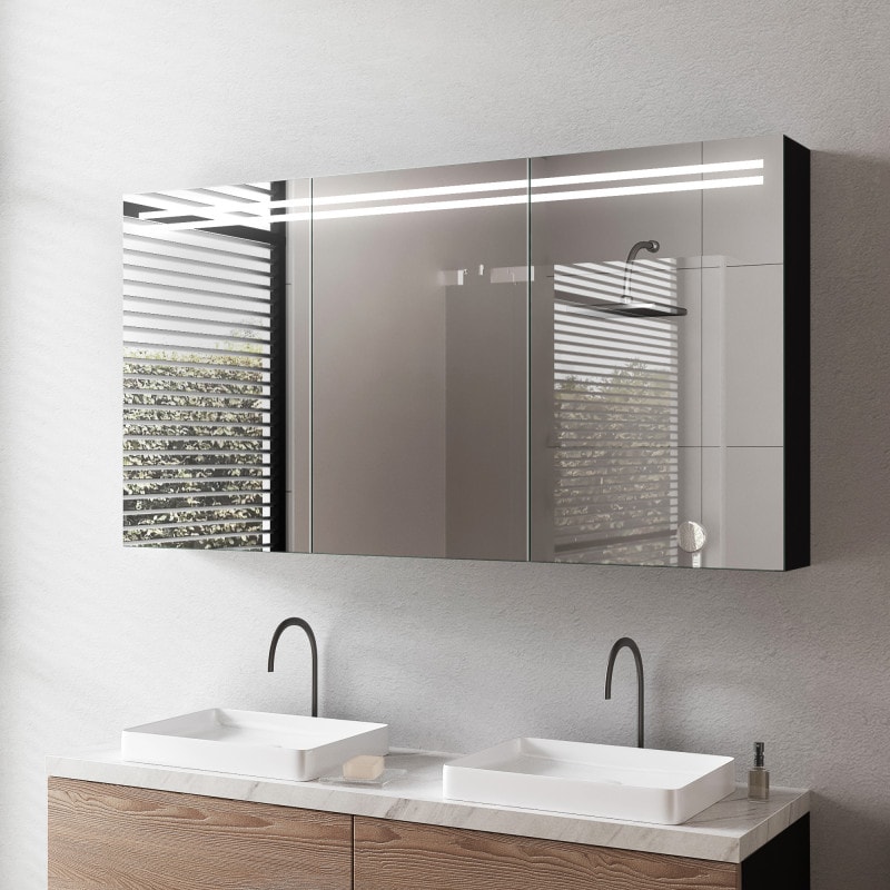 Zwarte aluminium badkamer spiegelkast met LED - Lijn/Zwart Zwarte aluminium badkamer spiegelkast met LED - Lijn/Zwart