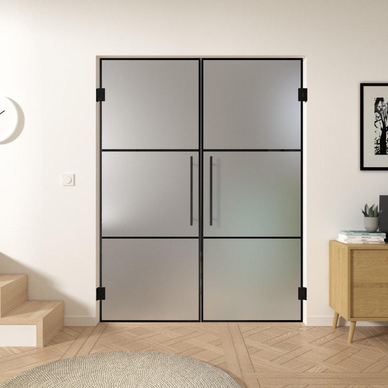 Dubbele glazen pendeldeur industrieel zwart FRAME 1