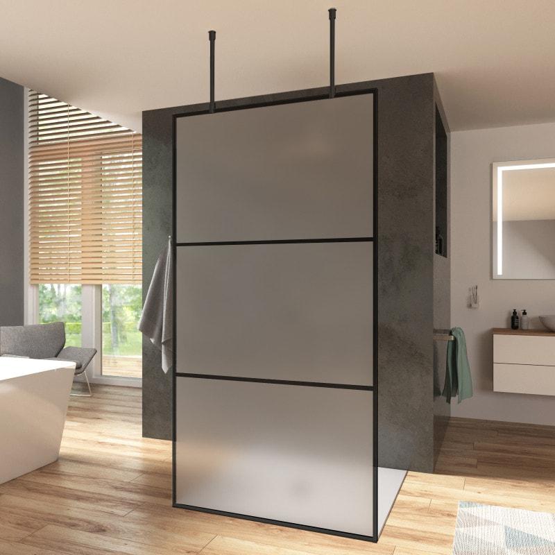 Satijn glazen douchewand Industrieel Design zwart FRAME 1