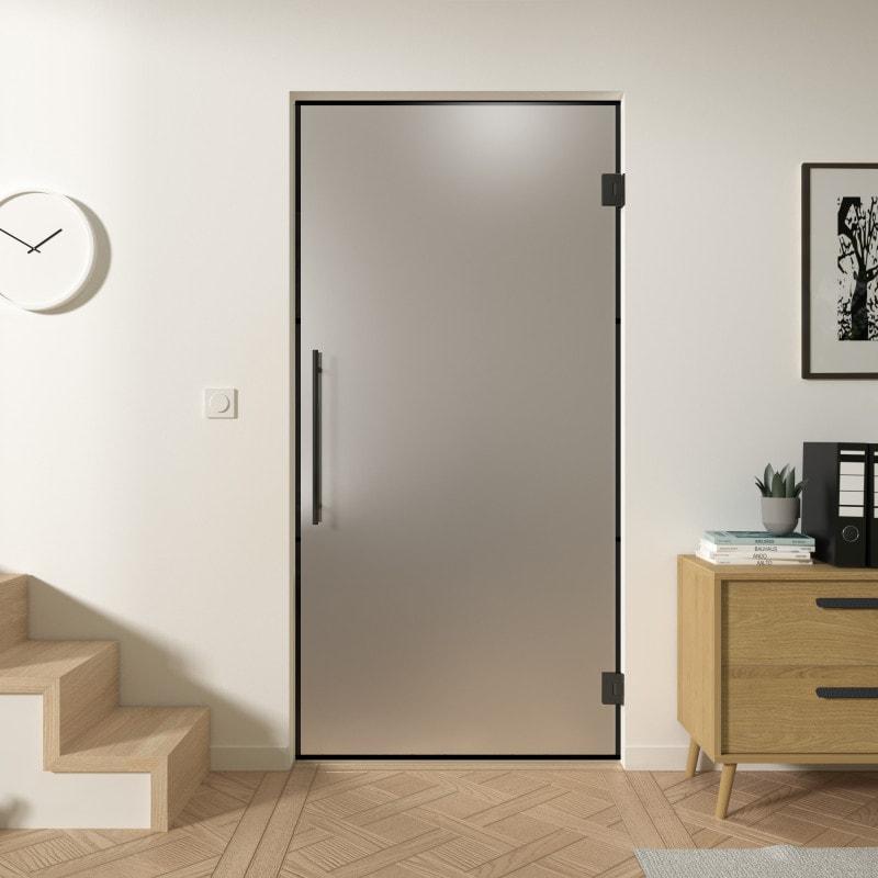 Gesatineerde glazen pendeldeur met zwarte kaders FRAME 3 satijn