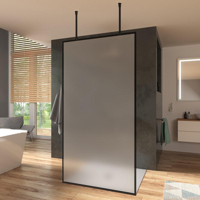 Satijnglas douchewand met zwarte kaders FRAME 3