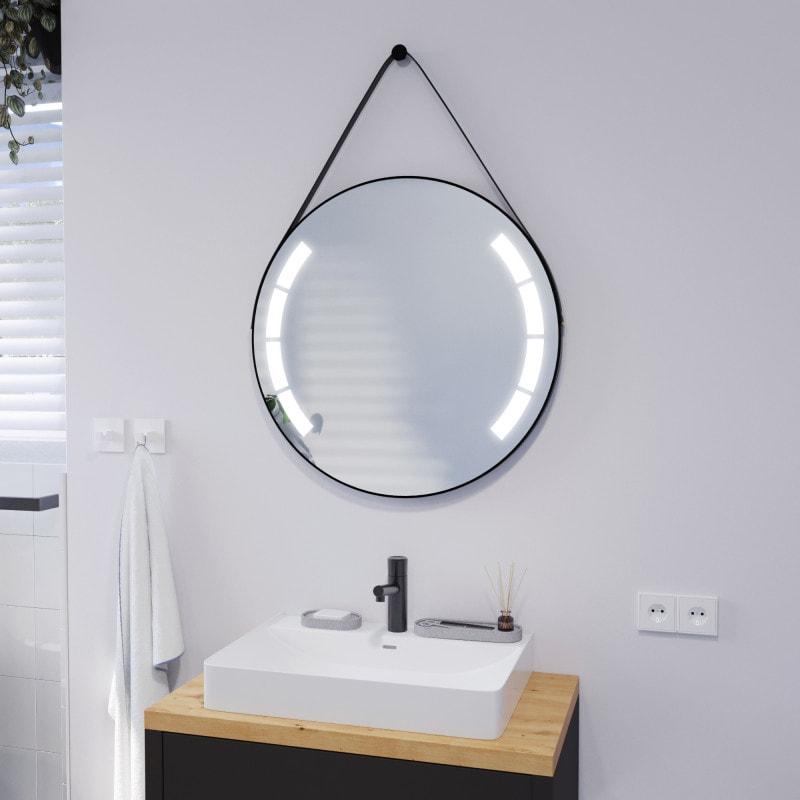 Ronde LED-spiegel met riem zwart BIANCA 2R