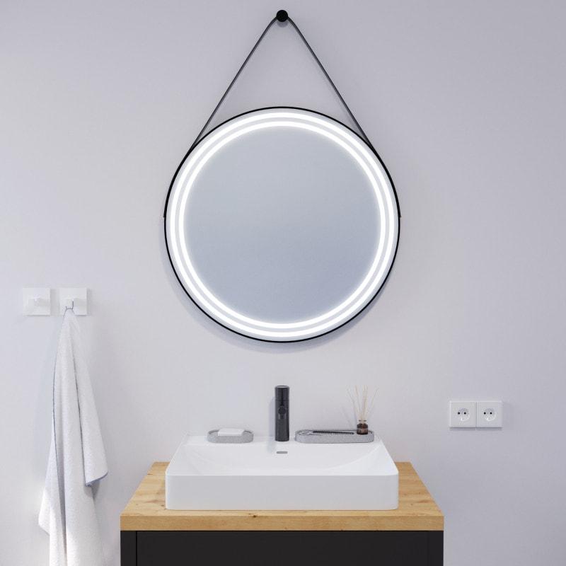 Ronde LED-spiegel met riem zwart DIONE 2R