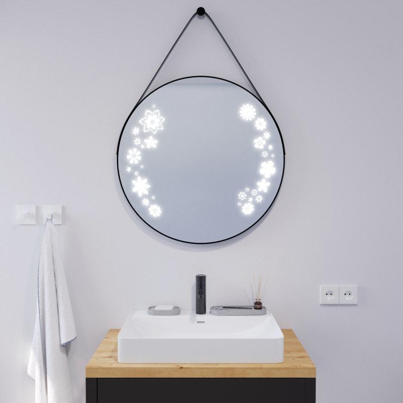 Ronde LED-spiegel met riem zwart JULIET 2R