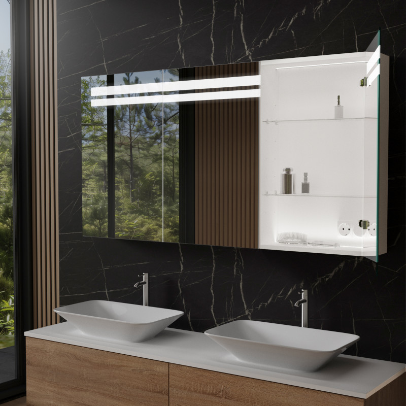 Verlichte badkamerspiegelkast in aluminium - Mosel