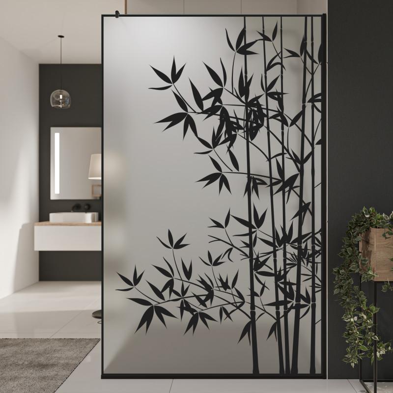 Glazen scheidingswand van satijnglas met zwarte opdruk FRAME BAMBOO 4