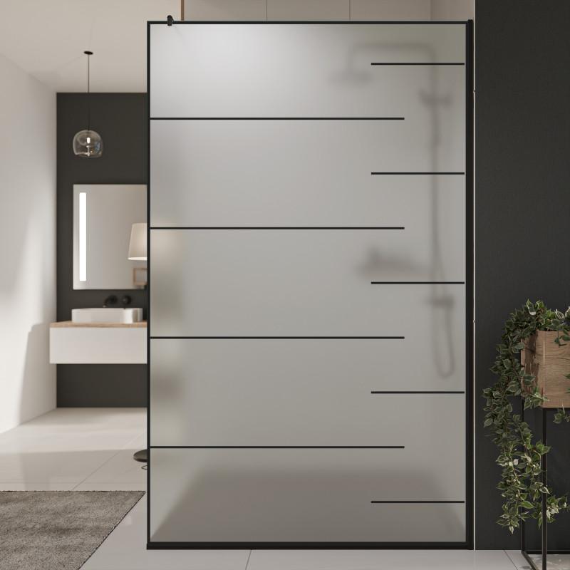 Glazen scheidingswand douche Satinato met zwarte opdruk FRAME LINE 4