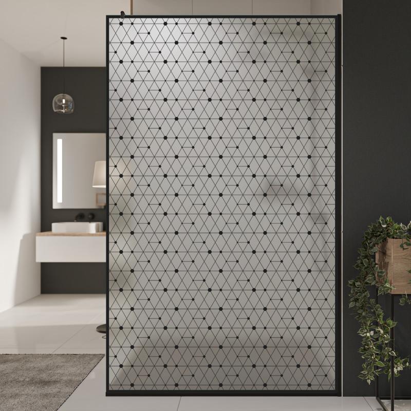 Glazen scheidingswand douche Satinatoglas met zwarte opdruk FRAME TRIANGEL
