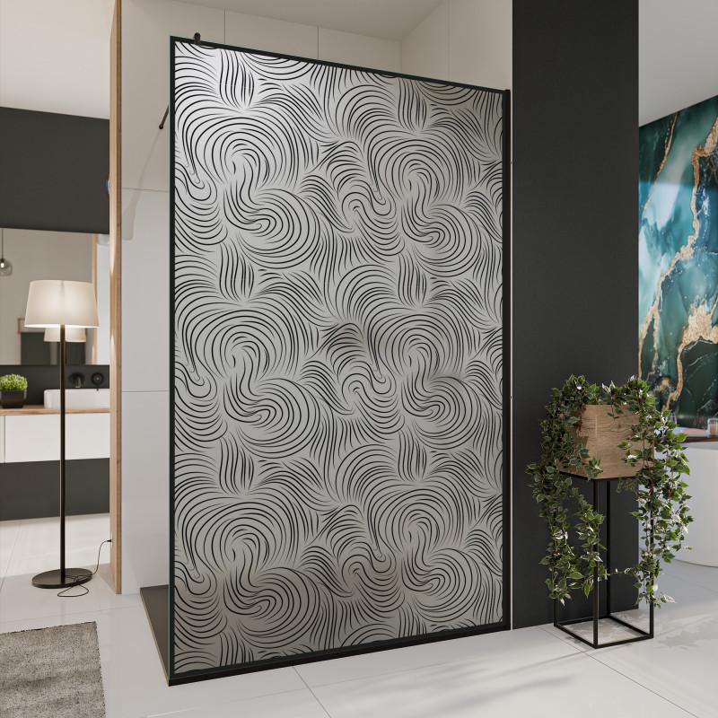 Glazen scheidingswand douche Satinatoglas met zwarte print FRAME VORTEX