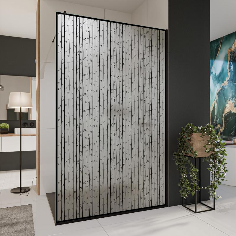 Glazen scheidingswand douche van satinaatglas met zwarte opdruk FRAME BAMBOO 3