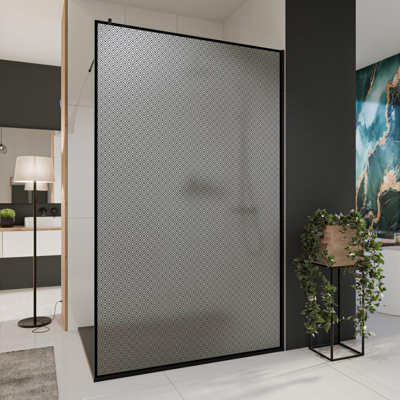 Glazen scheidingswand douche Satinatoglas met zwarte print FRAME SQUARES 5