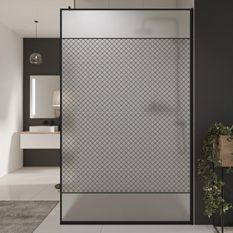 Glazen scheidingswand douche Satinatoglas met zwarte print FRAME SQUARES 3