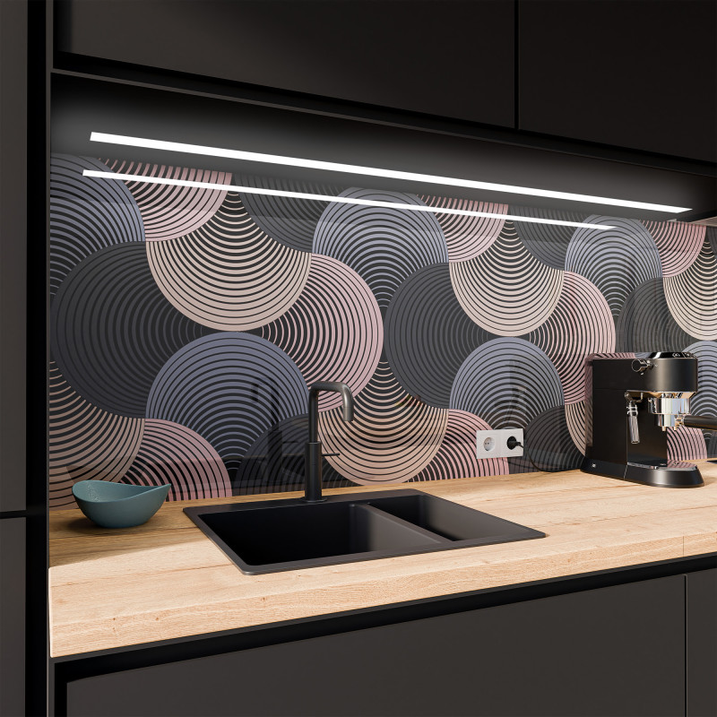 Keuken spatwand ESG glas 6mm met keramische kleurenprint Disco 1 Keuken spatwand ESG glas 6mm met keramische kleurenprint Disco 1