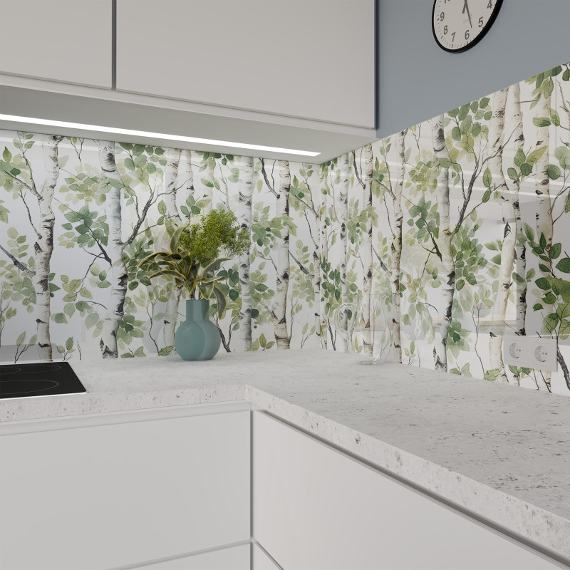 Keuken spatwand ESG glas 6mm met keramische kleurenprint BIRKE 1