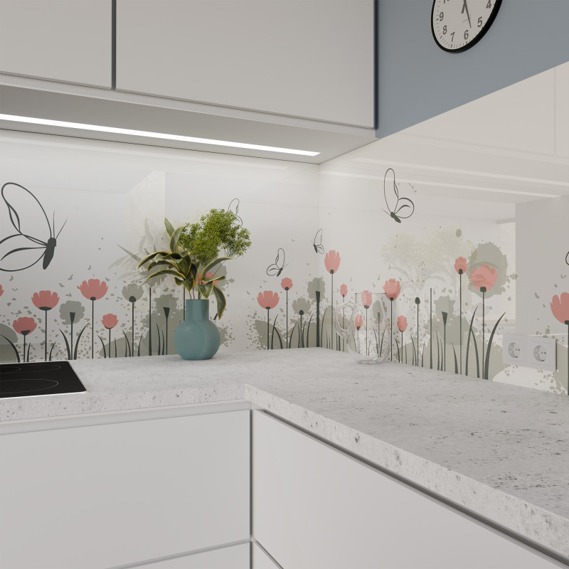 Keuken spatwand ESG glas 6mm met keramische kleurenprint MOHN 1 Keuken spatwand ESG glas 6mm met keramische kleurenprint MOHN 1