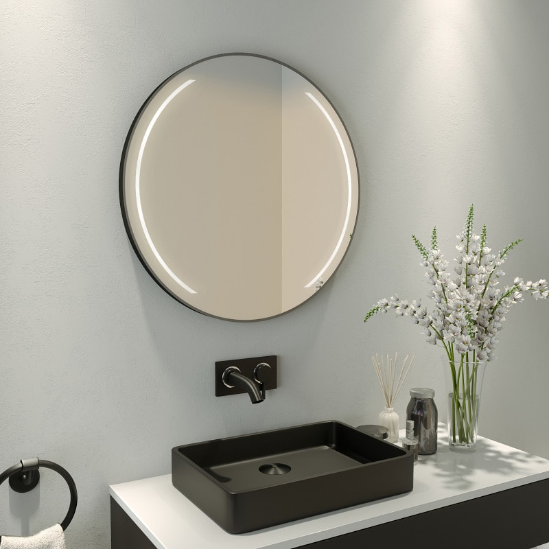 Verlichte ronde spiegel met lijst zwart ELARA 2 Verlichte ronde spiegel met lijst zwart ELARA 2