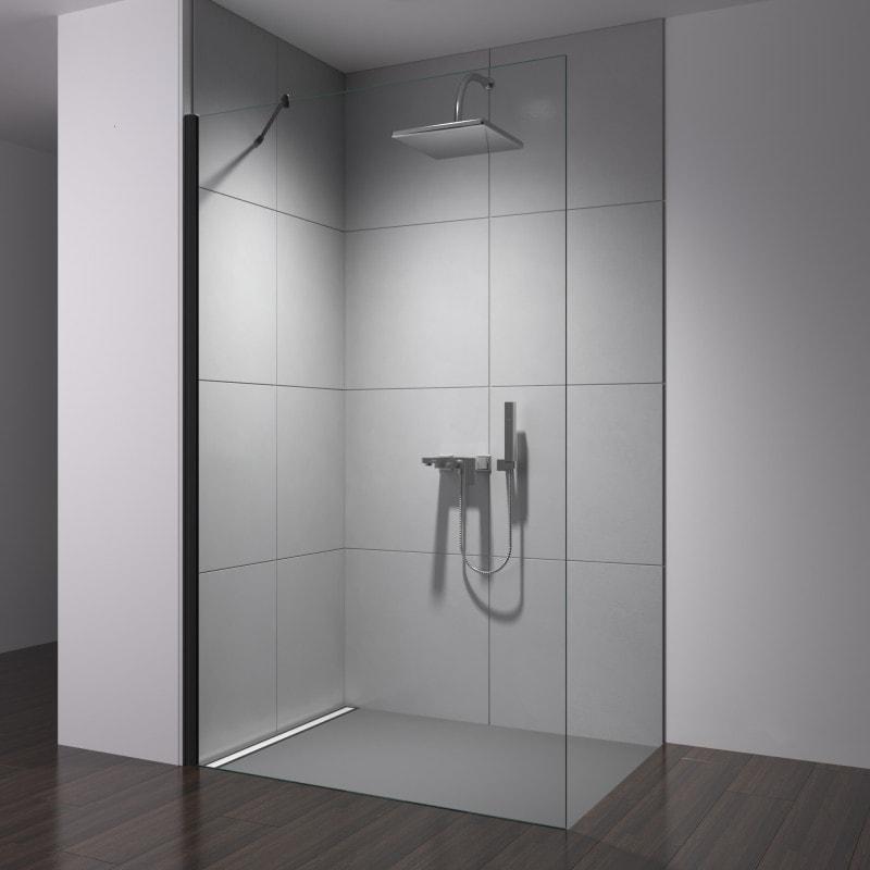Douchewand op maat PUR met zwart profiel (T) Douchewand op maat PUR met zwart profiel (T)