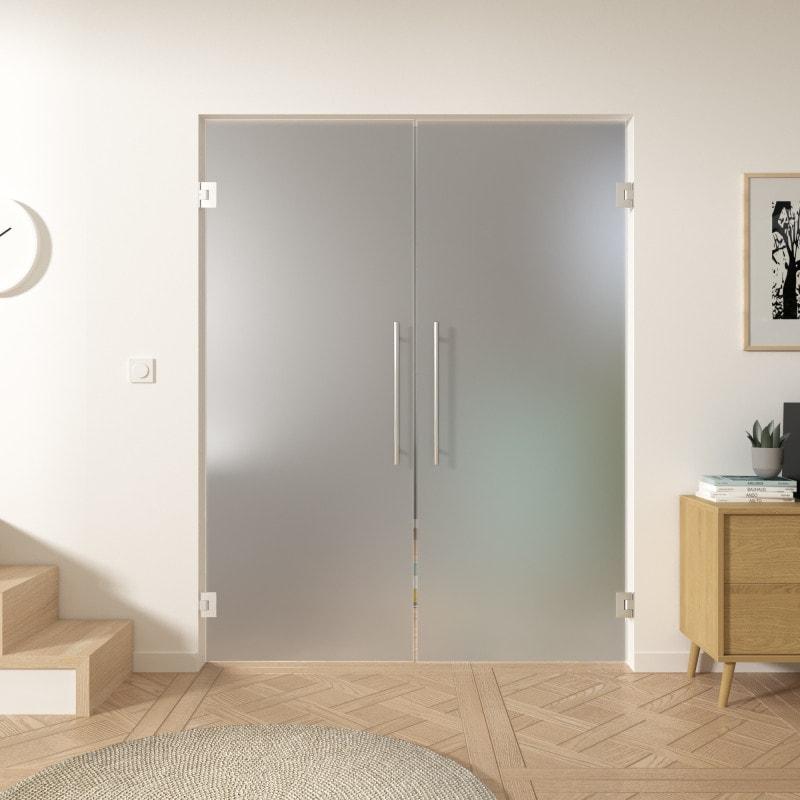 Dubbele pendeldeur van  8mm gehard satijn matglas Dubbele pendeldeur van  8mm gehard satijn matglas