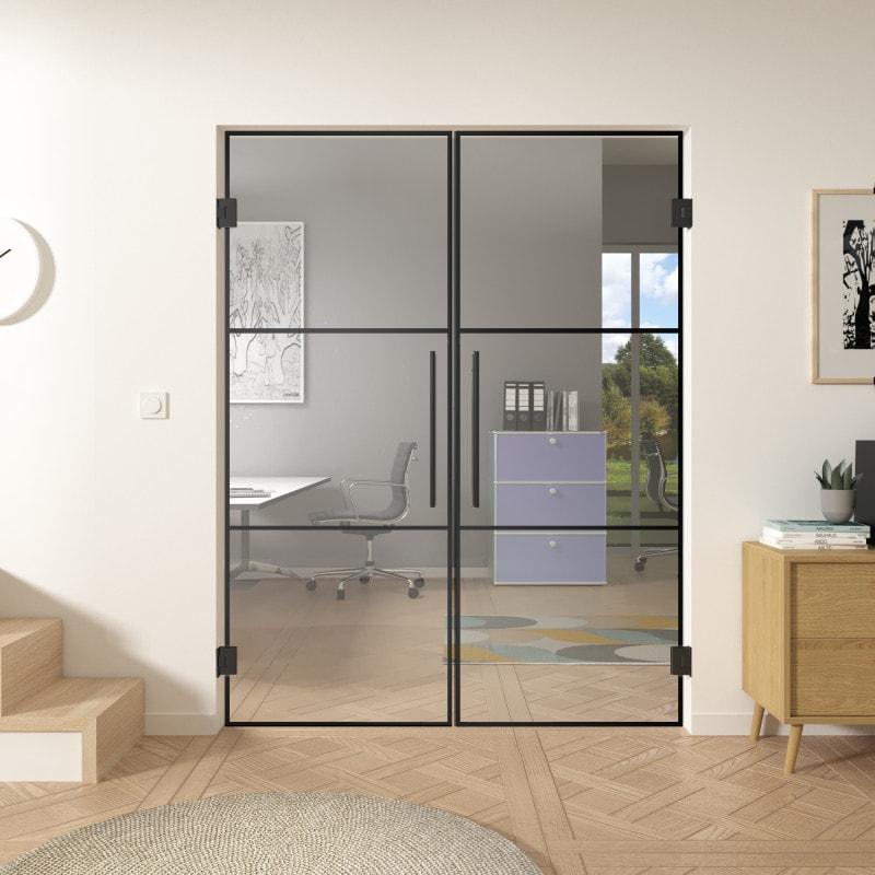Dubbele glazen pendeldeur industrieel zwart FRAME 1 Dubbele glazen pendeldeur industrieel zwart FRAME 1
