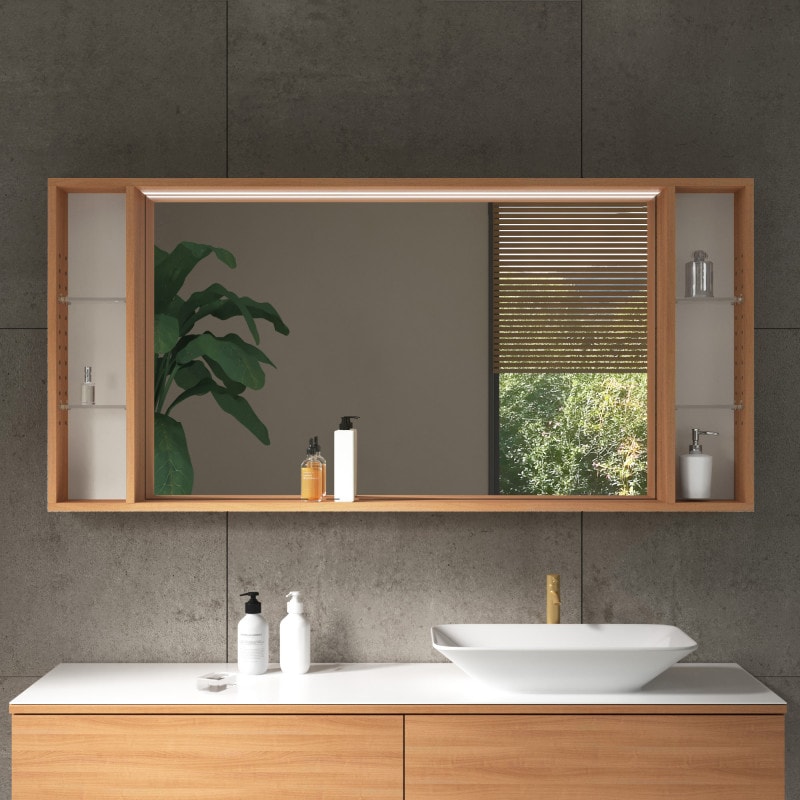 LED-spiegel met houten lijst en planken - Madera 6 LED-spiegel met houten lijst en planken - Madera 6
