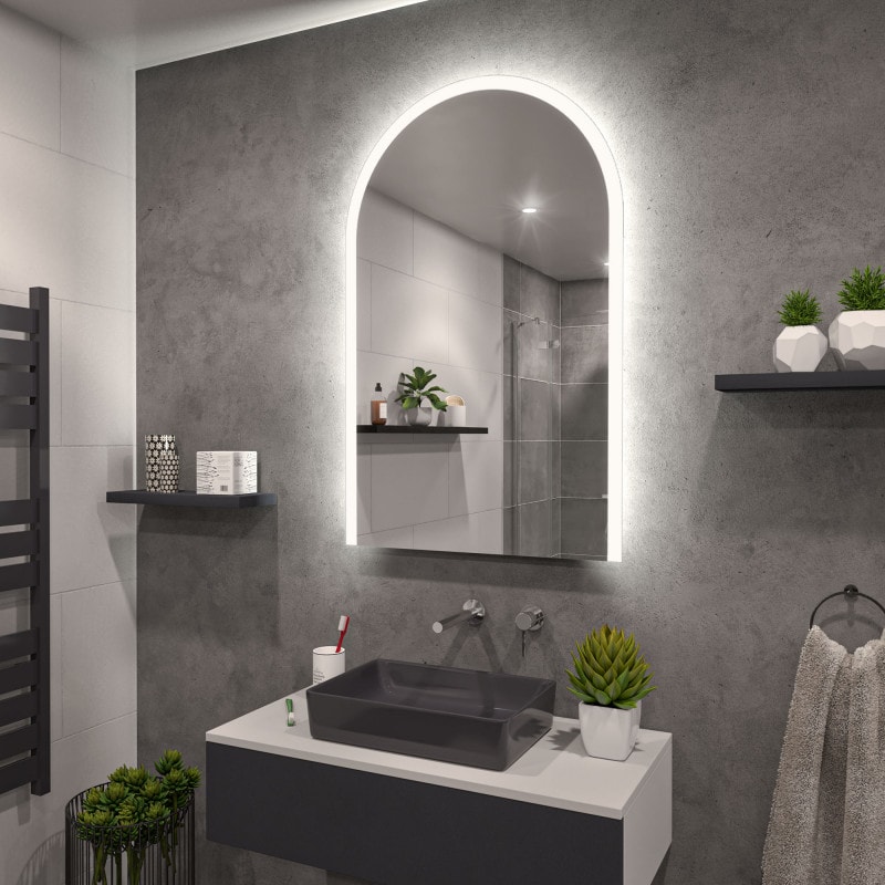 Badkamerspiegel met licht en ronde boog F639L4B