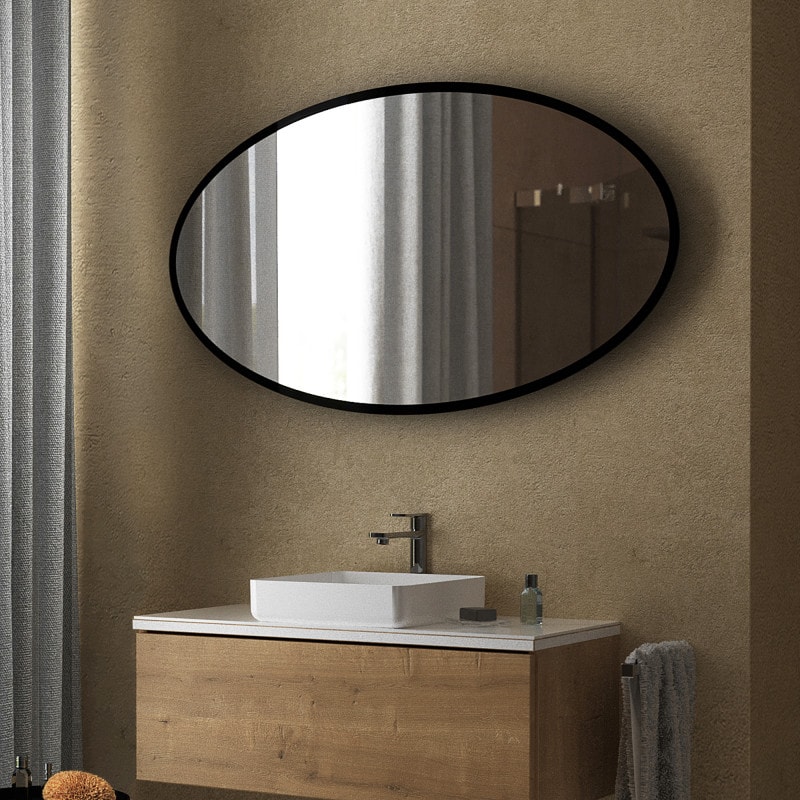 Ovale spiegel met rand zwart  gelakt F658OTL