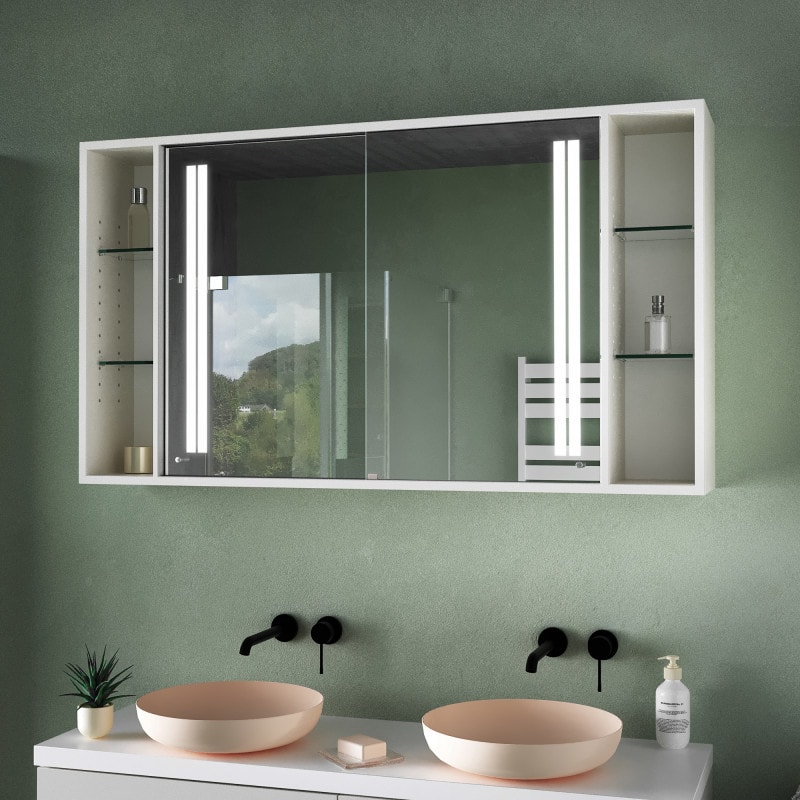 LED-spiegelkast met schuifdeuren en legplanken - Aland 2