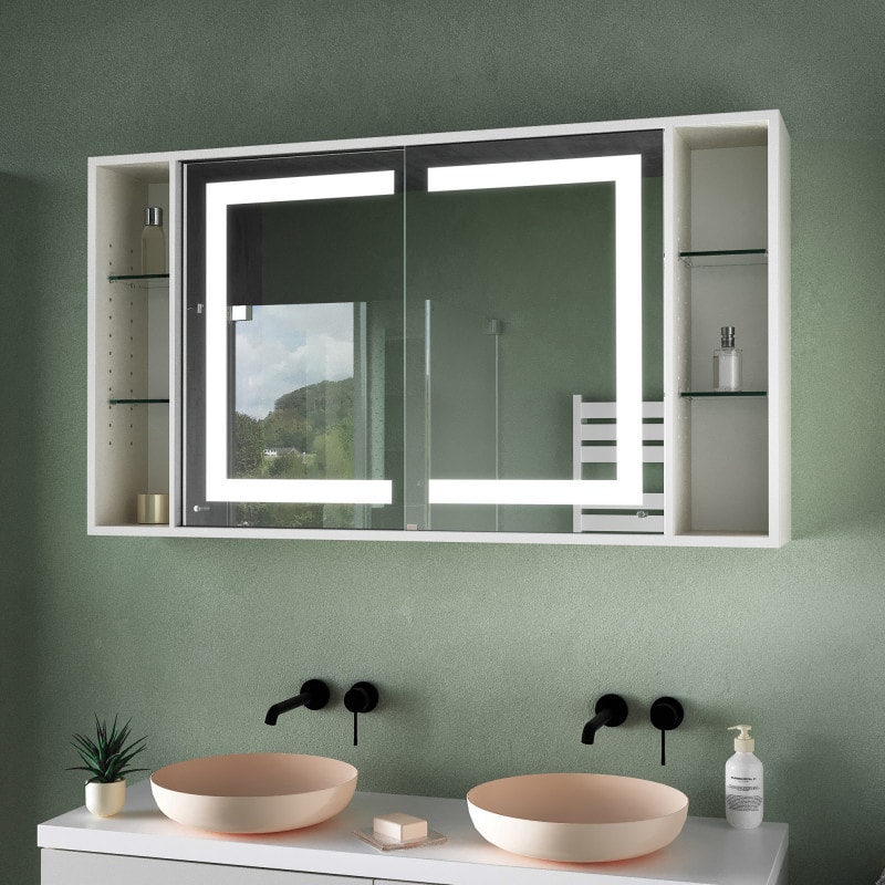 Badkamerspiegelkast LED met schuifdeuren, legplanken - Eder 2