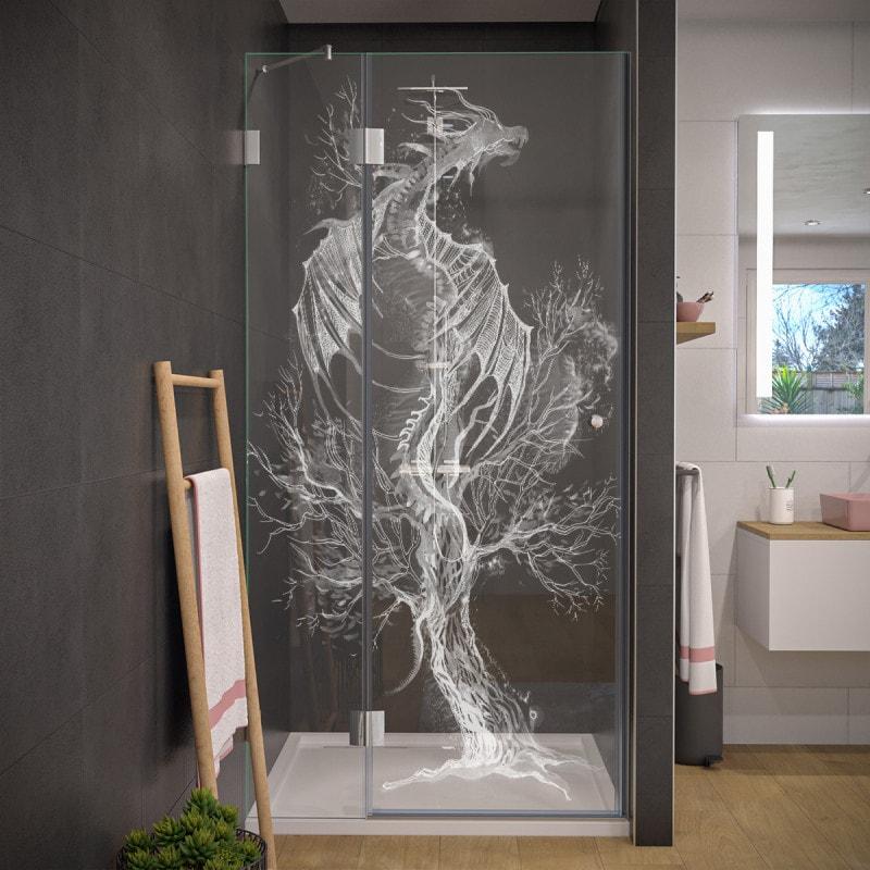 Glas douchededeur op maat met motief DRAAK 104