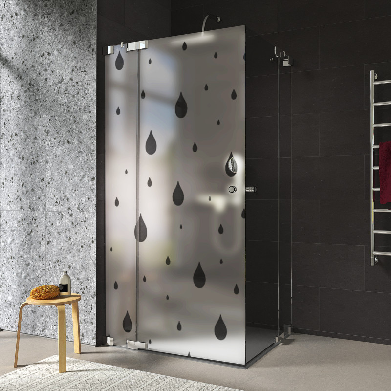 Douche cabine glas hoekinstap met motief DRUPPEL 1/209