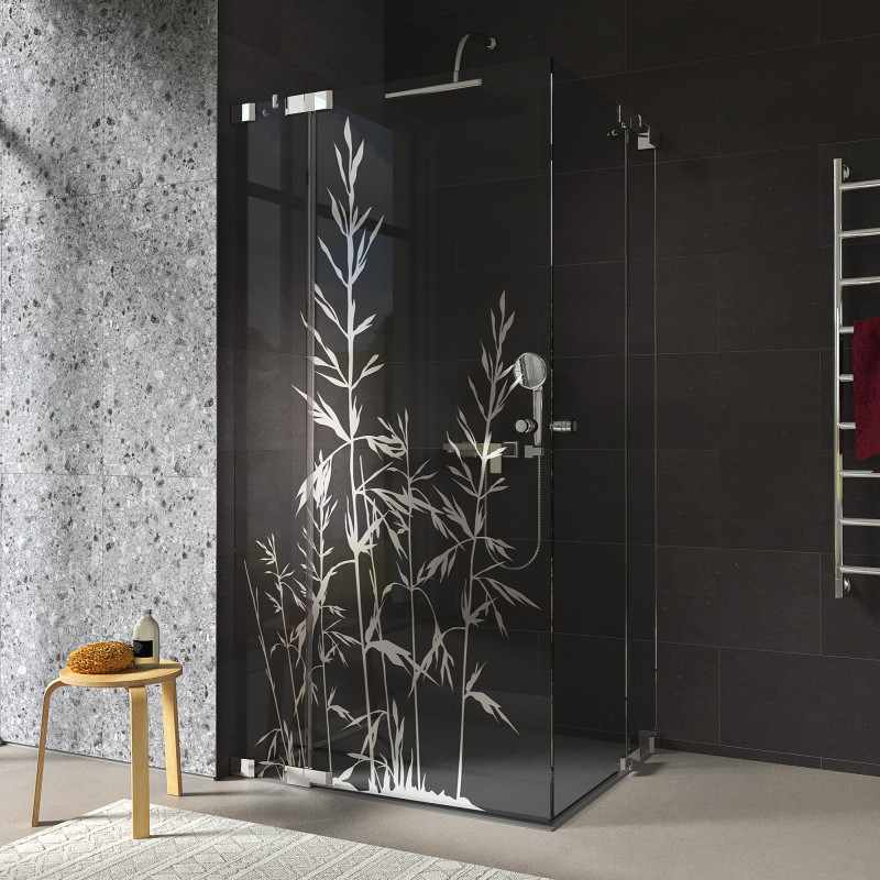 Douchecabine glazen hoekinstap met motief GRASSEN 209