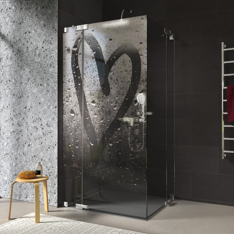 Douchecabine glazen hoekinstap met motief HART 209