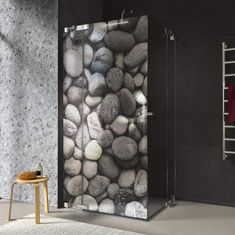 Douchecabine glazen hoekinstap met motief STENEN 209
