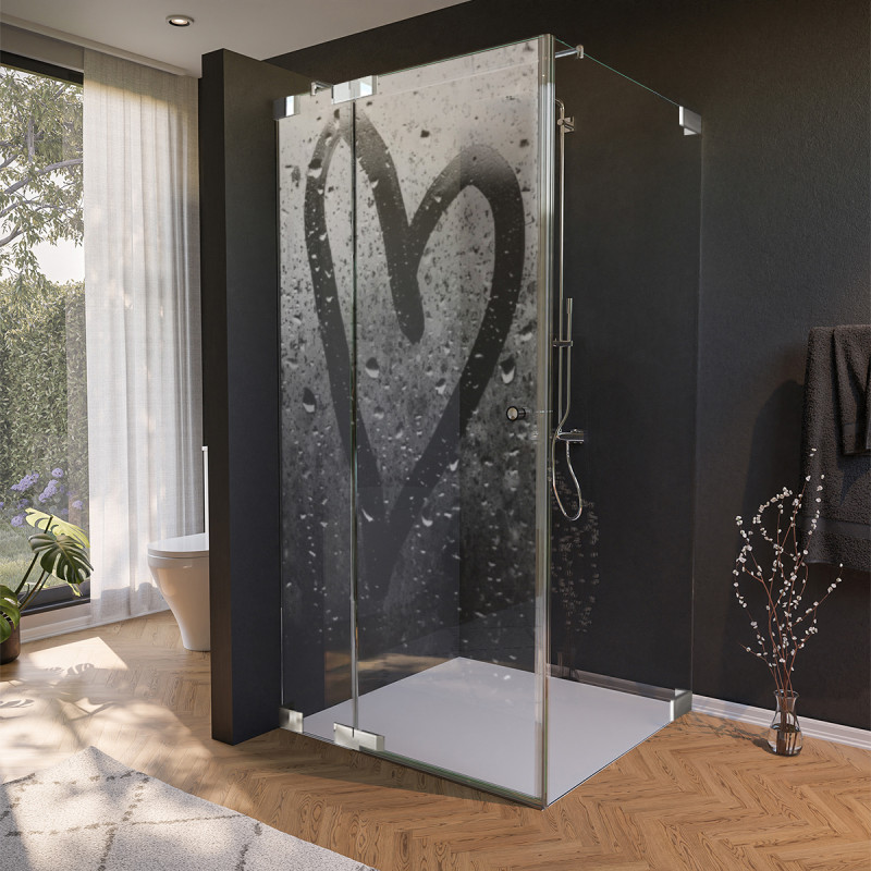 Glas douchecabine deur met zijpaneel met motief HART 210