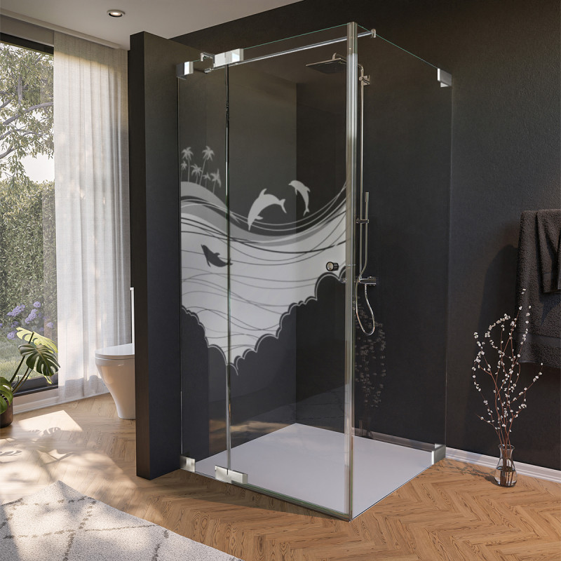 Glas douchecabine deur zijdelings met motief ZEE 2/210