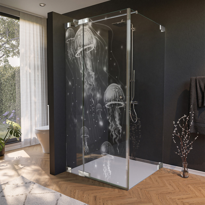 Glasdouchecabine deur met motief KWALLEN 210 aan de zijkant