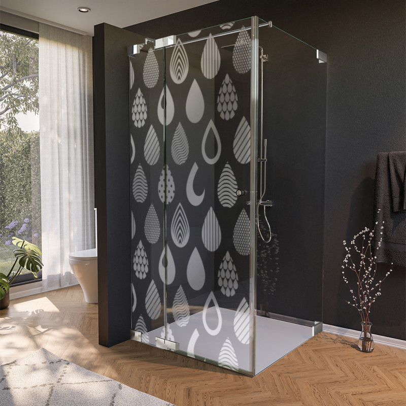 Glas douchecabine deur met zijpaneel en motief DRUPPEL 2/210