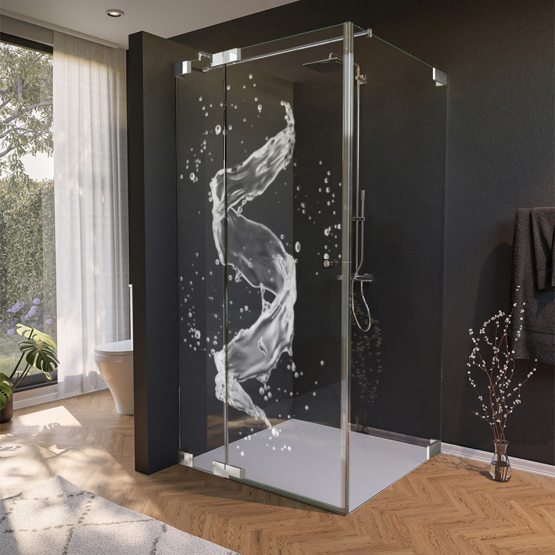Glas douchecabine deur zijdelings met decor WATER 3/210