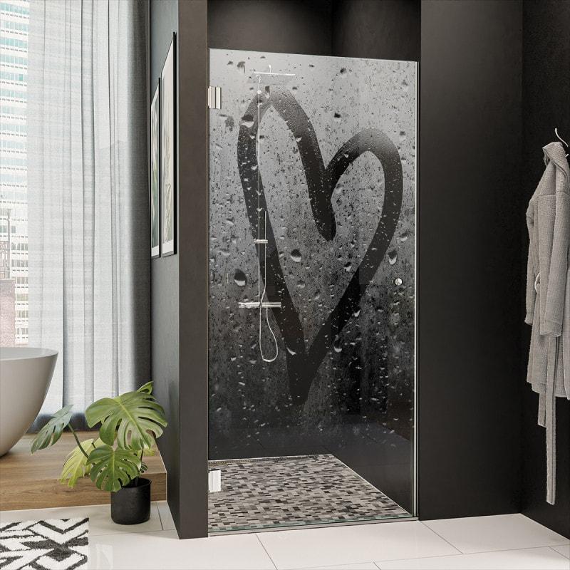 Douchedeur van glas met motief HART 101