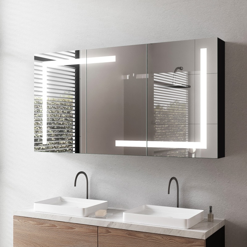 LED Badkamerspiegelkast van aluminium - Rijn/Zwart LED Badkamerspiegelkast van aluminium - Rijn/Zwart