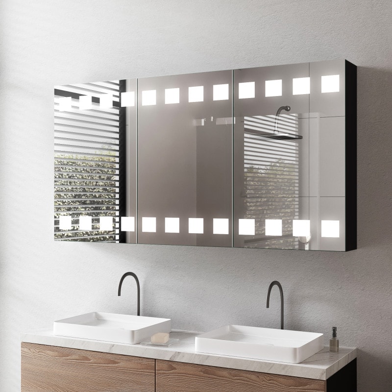 Zwarte aluminium spiegelkast met verlichting - Main/Zwart Zwarte aluminium spiegelkast met verlichting - Main/Zwart
