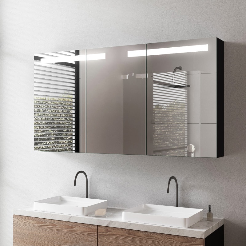 Schwarzer Aluminium badkamerspiegelkast op maat - Binnenkant/zwart Schwarzer Aluminium badkamerspiegelkast op maat - Binnenkant/zwart