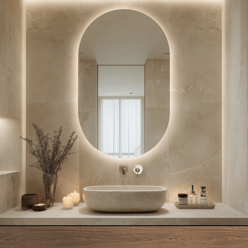 Badkamerspiegel met ronde boog en achtergrondverlichting F609L4K
