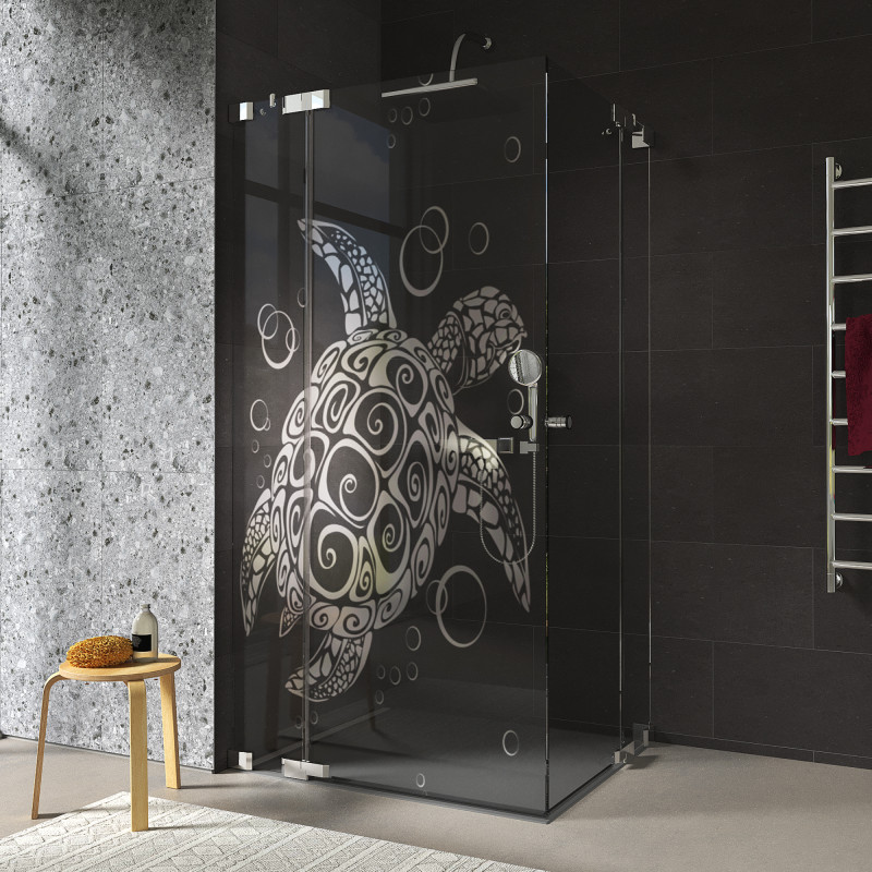 Douchecabine glazen hoekinstap met motief SCHILD KRUIS 209