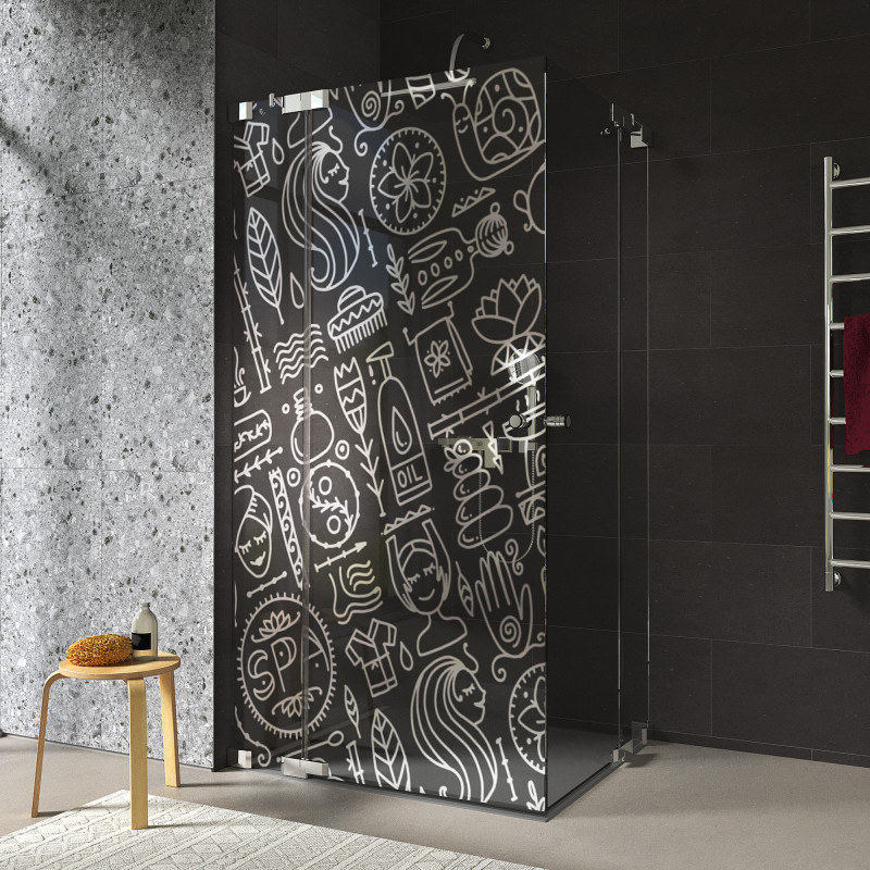 Douchecabine glazen hoekinstap met motief SPA 1/209