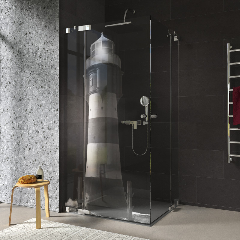 Douchecabine glazen hoekinstap met motief VUURTOREN 1/209